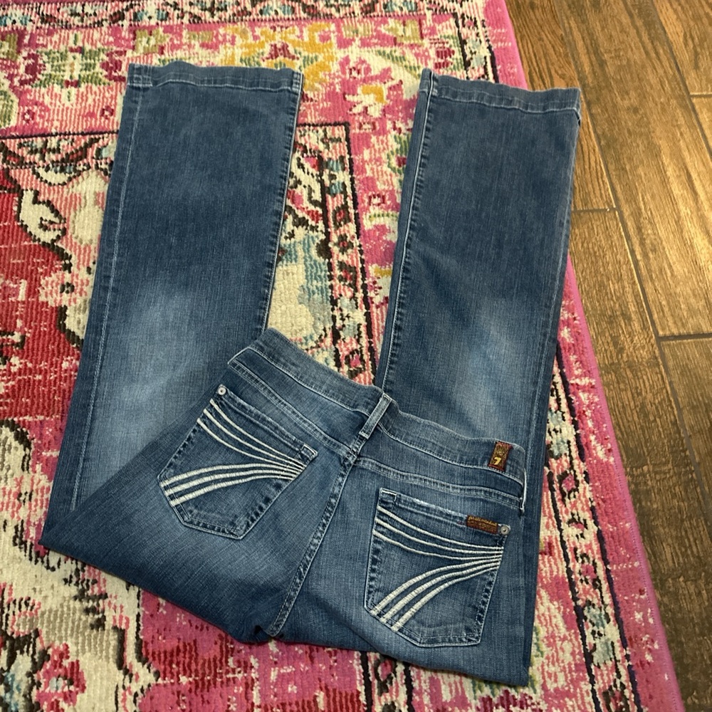 7 For All Mankind Blue Boot Cut Jeans with Decorative Stitching